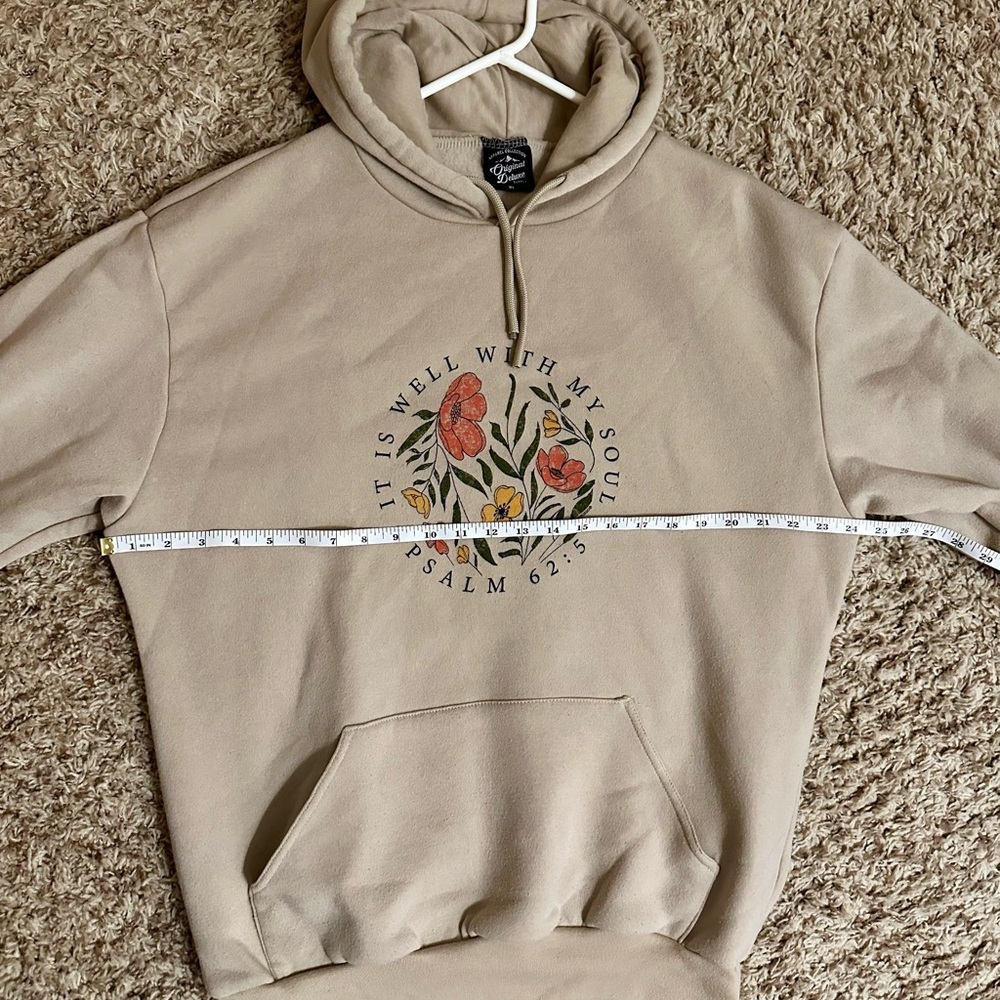Beige Floral Bible Verse Hoodie | Psalm 62:5 | XL - Picture 5 of 6